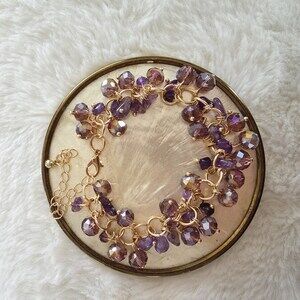 Crystal Amethyst Gold Bracelet. Adjustable. Calming Casual Boho Cottage Feminine